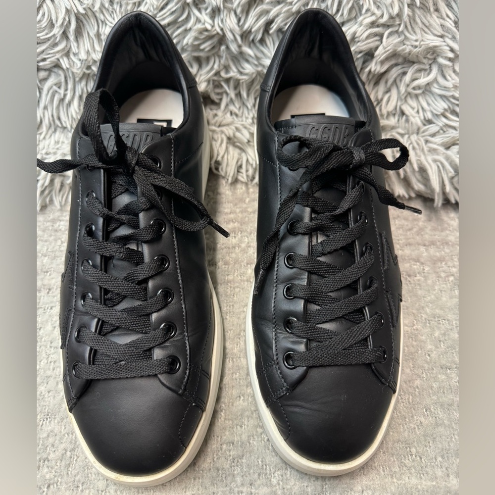 Golden Goose PURE-STAR Low Top Sneakers Black Leather in box with duster bag - Picture 2 of 16